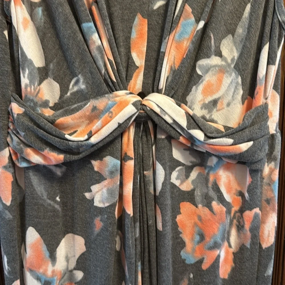 Sweet Lovely by Jen Charcoal Grey Floral Sleeveless Knot Front Maxi Dress - Picture 6 of 11